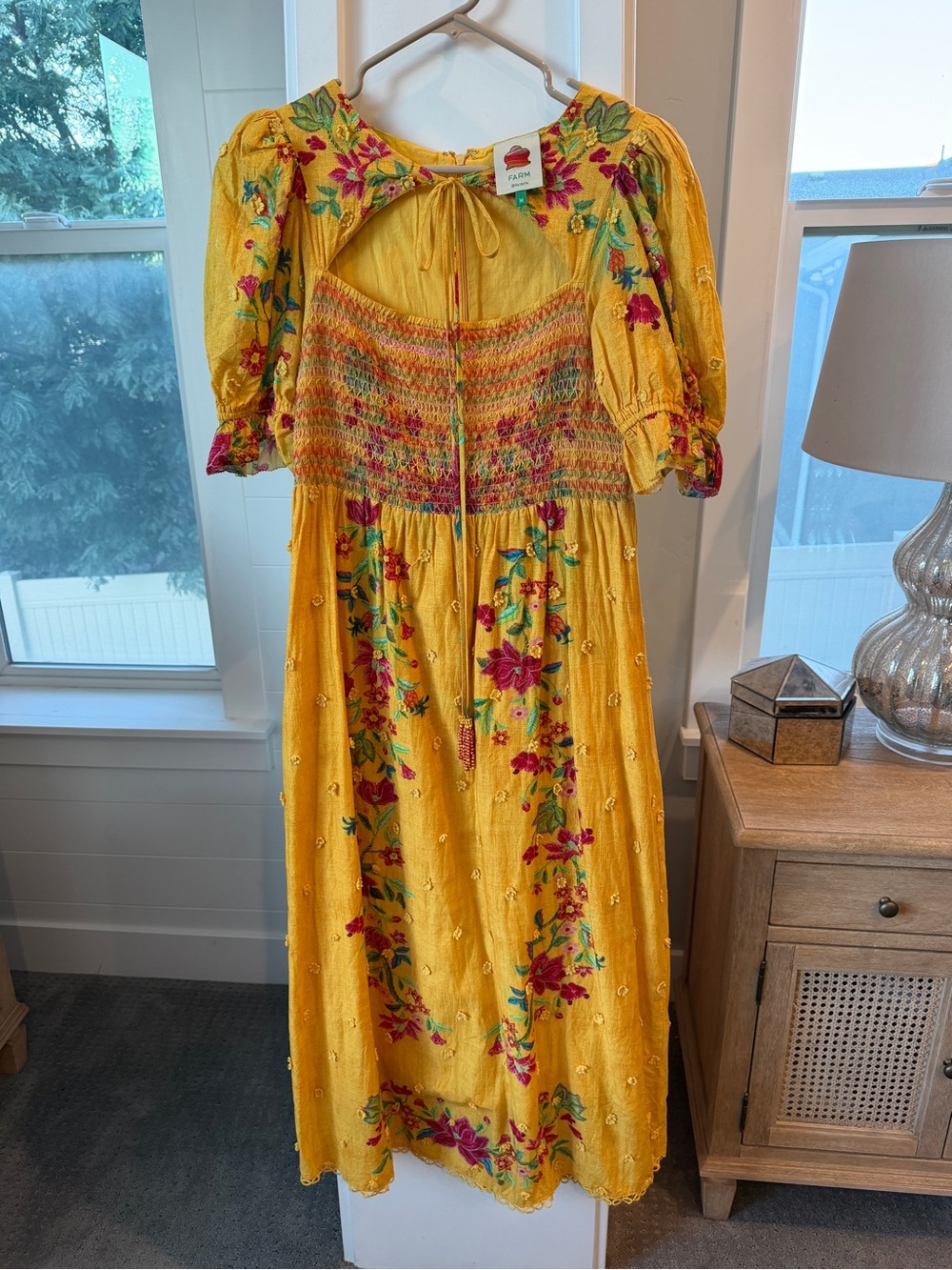 FARM Rio Flower Dream Floral Smocked Maxi Dress Yellow M - Picture 3 of 8